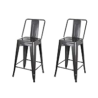GIA 24-Inch Counter Height Backless Metal Stool with Gray Vegan Leather Seat, Gun Gray, Set of 2