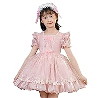 Sweet Retro French Lace Shining Lolita Dress Casual Elegant Short Sleeve Princess Dresses for Girls
