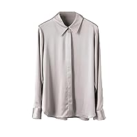 Women's Long Sleeve Shirt Tops Office Button Down Silk Satin Shirt