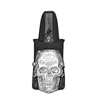 3D Skull PU Leather Backpack Rivets Skull Backpack With Hoodie Cap (Silver)