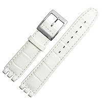 17mm 19mm Genuine Calf Leather Wrist Strap for Swatch Watch Band Men Women Alligator Pattern Bracelet Watchband Accessories (Color : White, Size : 17mm)