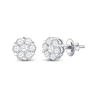 The Diamond Deal 14kt White Gold Womens Round Diamond Flower Cluster Earrings 1-1/5 Cttw