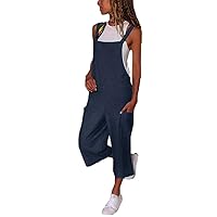 Women's Baggy Plus Size Overalls Cotton Linen Sleeveless Straps Jumpsuits Wide Leg Cropped Pants Casual Loose Rompers