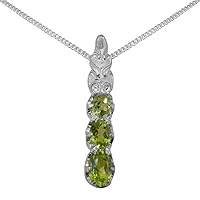 925 Sterling Silver Natural Peridot Womens Trilogy Pendant & Chain - Choice of Chain lengths