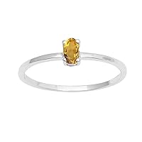 Stackable 925 Sterling Silver Tiny Ring Citrine Wedding Engagement Women/Girls Stacking Band (6)