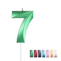 Green Number 7 Birthday Cake Candles,3D Shape Birthday Number Candle, 7th ​Birthday Jungle Dinosaur ​Birthday Party Theme Cake Topper Decorations (Green 7)
