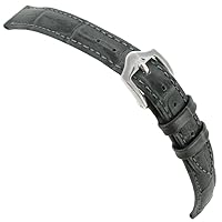 12mm Hirsch Duke Alligator Grain Grey Genuine Leather Padded Watch Band Strap