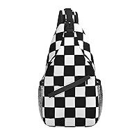 Checkered Black White Sling Backpack Crossbody Shoulder Bag Travel Hiking Daypack Gifts