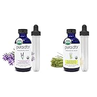 Organic Lavender (4oz) & Lemongrass (4oz) Essential Oils Bundle for Aromatherapy, Relaxation, Massage