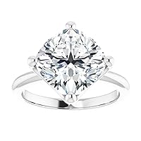 10K Solid White Gold Handmade Engagement Ring, 5 CT Cushion Cut Moissanite Diamond Solitaire Wedding/Bridal Rings for Women/Her, Propose Ring