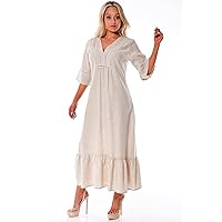 AZUCAR Ladies 3/4 Sleeve Long Dress 100% Linen - in (2) Colors - LLD1695
