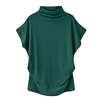Women's Casual Mock Neck Ruffle Short Sleeve T-Shirt Summer Blouse Shirt Solid Half Turtleneck Dolman Tops Plus Size