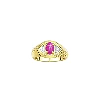 Rylos Men's 14K Yellow Gold Classic Designer Ring - 7X5MM Oval Gemstone & Sparkling Diamond - Birthstone Rings for Men - Available in Sizes 8 to 14