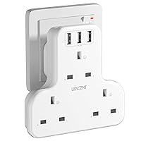 3 Way Plug Extension with 3 USB Ports, Wall Socket Power Extender Multi Plug Adaptor for Household Appliances,iPhone, Smartphone Tablets, Ideal for Home Office Bedroom, 13A 3250W