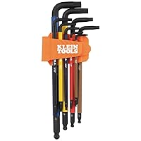 Klein Tools BLS9 9-Piece Extra-Long Hex Key Caddy Set, SAE, Color-Coded L Style Ball-End Keys, Heat-Treated, Sizes 7/64-Inch to 3/8-Inch