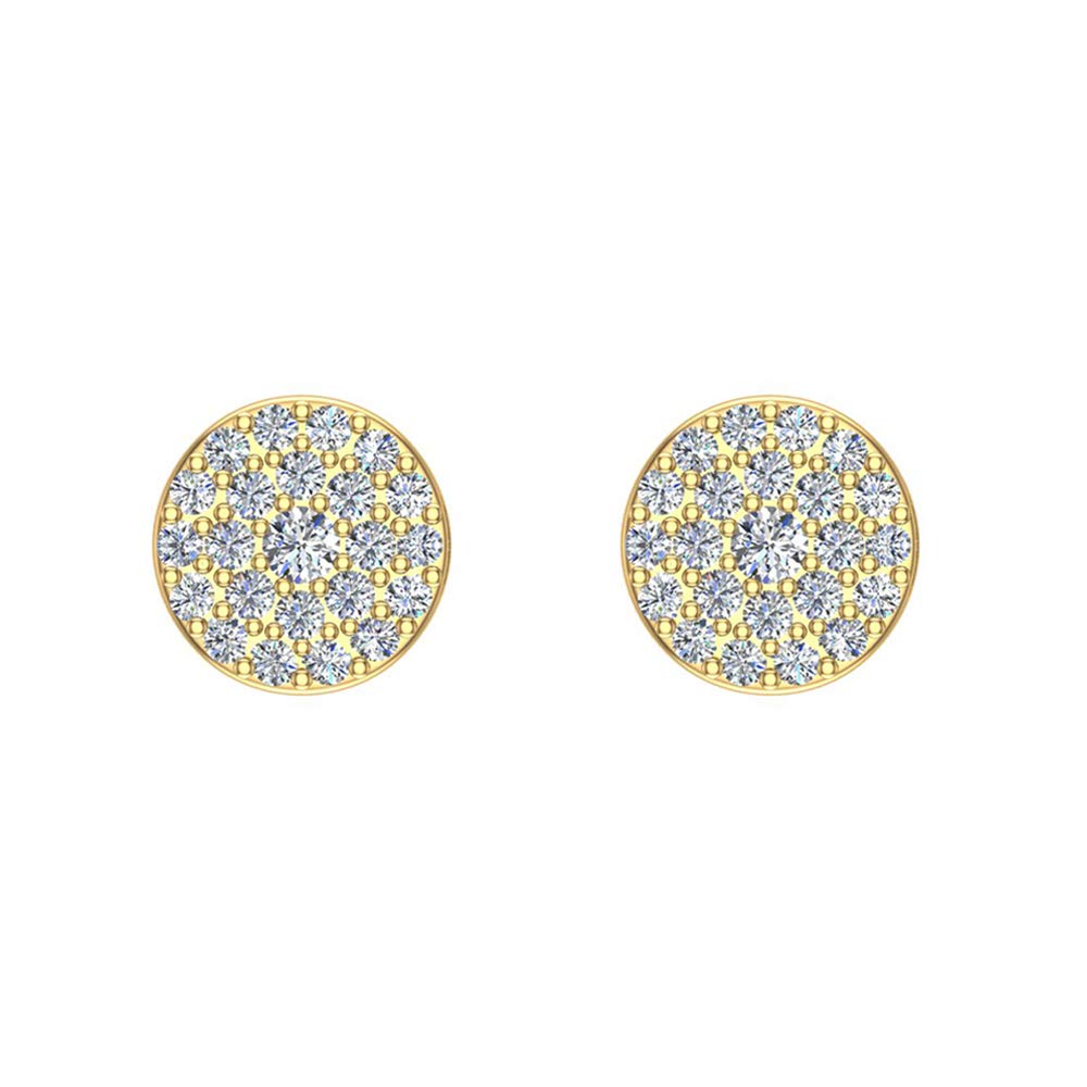 Diamond Earrings Round Brilliant Cluster Studs 1/2 ctw 14K Solid Gold (I,I1)