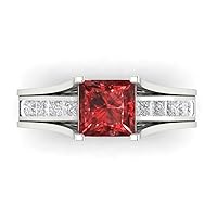 Clara Pucci 3.37ct Princess Cut Pave Solitaire with Accent Scarlet Red Garnet Sliding Statement Bridal Ring Band Set 14k White Gold