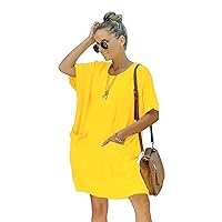 Women’s Casual Summer T Shirt Dress Elastic Loose Short Sleeve Dress with Pocket for Women