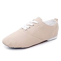 YKXLM Women's Leather Upper and Suede Split Sole Jazz Ballet Yoga Dance Shoes,Model TJDBPUFBJS