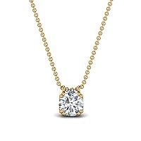 4.5mm-7mm Solitaire Pendant For Women & Girl's With Clear D/VVS1 Diamond In 14K Yellow Gold Plated 925 Sterling Silver