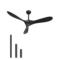 Ceiling Fan With Remote Control,Black Indoor & Outdoor Ceiling Fans with Noiseless DC Motor and 3 Downrods.52 inches Ceiling Fans No Lights Plastic Fan Blade
