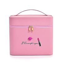 PU Leather Makeup Storage Box With Mirror | 4 Layer Travel Vanity Bag | Multi Compartment Cosmetic Display Organizer For Lipstick NailPolish | Make-Up Brushes Holder(Pink) 18 cms, Pink, S