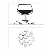 Outline Of Gin Tonic Cocktail New Year Festival Greeting Card Bless Message Present