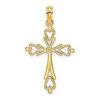 16mm 10k Gold Religious Faith Cross Cut out With Love Heart Ends Charm Pendant Necklace Jewelry for Women