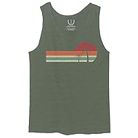 Vintage Retro Sunset Beach Graphic Palm surf Tree Vacation Tropical Summer Men's Tank Top