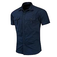 Shirt Casual Business Short Sleeve Cargo Shirts Work Top Male Clothes