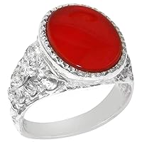 Gents Solid 925 Sterling Silver Natural Carnelian Mens Signet Ring, Made in England - Sizes 6 to 13 Available