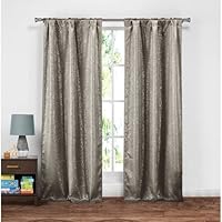 kensie 2 Pack Sparkle Metallic Thermal Insulated Blackout Grommet Top Curtain Panels, 38 in x 84 in (W x L), White