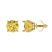 2.0 ct Round Cut VVS1 Conflict Free Solitaire Canary Yellow Classic Designer Stud Earrings Solid 14k Yellow Gold Screw Back