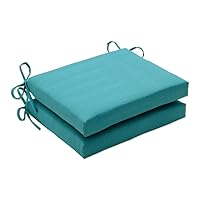 Pillow Perfect Forsyth Solid Indoor/Outdoor Patio Seat Cushions, Plush Fiber Fill, Weather and Fade Resistant, 2 Count, Turquoise, Square Corner 16