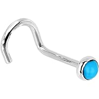 Body Candy Solid 14k White Gold 2mm Turquoise Right Nose Stud Screw 20 Gauge 1/4