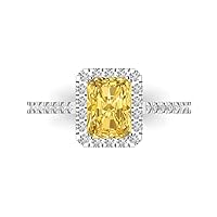 Clara Pucci 2.08 Emerald Cut Solitaire W/Accent Halo Yellow Simulated Diamond Anniversary Promise Engagement ring Solid 18K White Gold