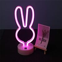 ENUOLI Decorative Rabbit Neon Sign Light Pink Led Cute Animal Neon Marquee Light with Base Art Wall Decor for Baby Room Child Party Christmas Party Table Art Decoration Best Gifts for Kids