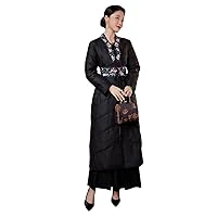 HangErFeng Women's Down Coat Silk Fragrant Cloud Yarn Fashion Chinese Embroidery Style Dress 2523