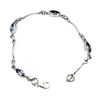 Real Blue Topaz Sterling Silver Charm Bracelets For Girls Link Lobster Jewelry L 6.5-8 Inch