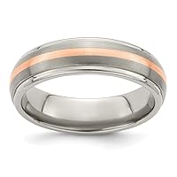 Edward Mirell Titanium Engravable and 14k Rose Gold Brushed And Polished 6mm Band Jewelry Gifts for Women - Ring Size Options: 12 12.5 7 7.5