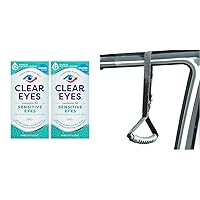 Clear Eyes Sensitive Eye Drops 2 Pack 0.5 Oz Each and Car Safety Grab Handle with Adjustable Strap and Rubber Grip