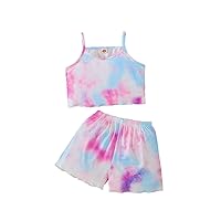 Young Girl Clothes Summer Camisole Tops Girls Gradient Color Suspenders Two Piece Set Suitable for (Purple, 7-8 Years)