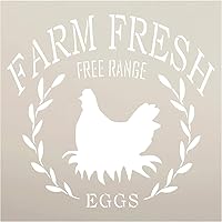 Farm Fresh Free Range Eggs Stencil by StudioR12 | DIY Chicken Laurel Wreath Home Decor | Craft & Paint Wood Sign | Reusable Mylar Template | Rustic Kitchen Barn | Select Size (9 inches x 9 inches)