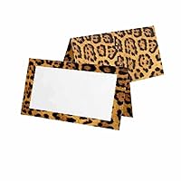 Leopard Print Place Cards - 10 Pack - Tent Style - Solid Blank White Front with Border - Placement Table Name Seating Stationery Party Supplies Occasion Event Dinner