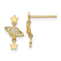 14 kt Yellow Gold CZ Saturn and Stars Dangle Post Earrings 12 x 7 mm