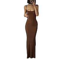 NUFIWI Women Sexy Hollow Out Maxi Dress Spaghetti Strap Low Cut Cami Dress Bodycon Summer Beach Party Formal Sundress