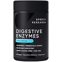 Sports Research Digestive Enzymes with Probiotics & Ginger - Plant Based for Dairy, Protein, Sugar & Carbs - Non-GMO Verified & Vegan Certified (90 Veggie Capsules)