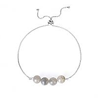 Natural Stone Crystal for Girl 8 mm Round Stone Beads Silver Color Box Chain Bracelets Thin Chain Jewelry