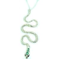 Luxury Ladies Solid 925 Sterling Silver Natural Emerald & Sapphire Detailed Snake Pendant Necklace