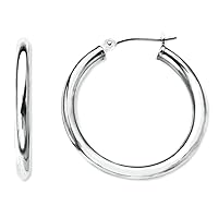 14k REAL Yellow or White or Rose/Pink Gold 2.0MM Thickness Classic Polished Round Tube Hoop Earrings with Snap Post Closure For Women in Many Sizes and Gauges